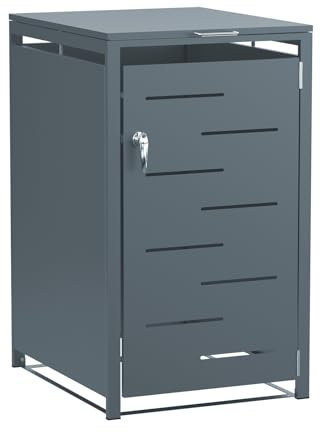 VCGGAIP Mülltonnenbox for 1 Bin, Weatherproof Container Box,Kapazität bis 240L, Wheelie Bin Cover, Abschließbar,Müllbox, Rubbish Box for Single Bin 68 x 116 x 80cm (Dunkelgrau mit Entlüftung)