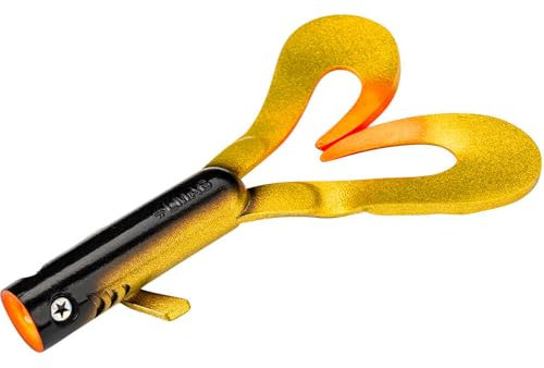 LMAB Drunk Dancer 15, 18 & 23 cm - Doppel-Twister Angelköder - Gummiköder für: Hecht & Zander - Hechtköder Zanderköder - Kunstköder Twinler Pike - Gold Orange, 18 cm