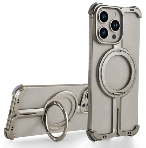 PANPHEN For 16 Pro Max 6.9 Bumper Phone Case, With Invisible Magnetic O-Ring Stand Case, Minimalist Phone Case For iPhone 16 Pro Max 6.9, Frameless Case, Natural Titanium