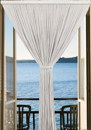 Susanna Home – Tenda Antimosche a Fili con Telaio in PVC per Interni ed Esterni, Zanzariera Decorativa per Porte e Finestre, Corda a Pallini - Disponibile In Diversi Colori e Misure (BIANCO, 100X220)