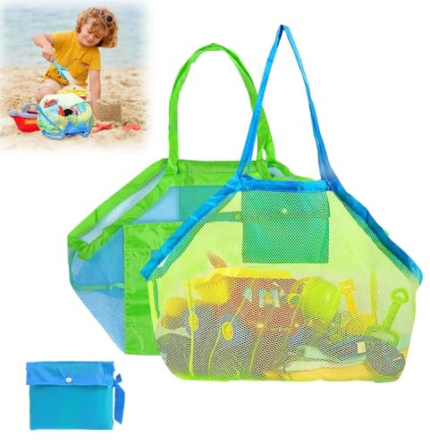 yotutun 2 Stück Sandspielzeug Netztasche Große, Strandtasche Strandspielzeug Tasche Faltbare Wiederverwendbare Aufbewahrungstasche für Kinder Strand Wasserspielzeug Familie Urlaub