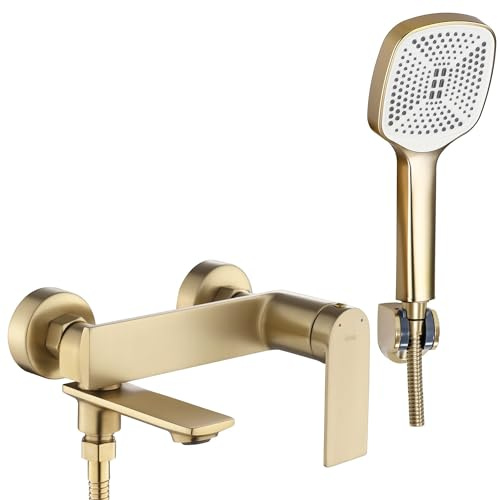 Rea Badewannenarmatur mit Handbrause My1902-3Gg Storm Brushed Gold, Komplettset, modern - 14,5X19,5X12CM