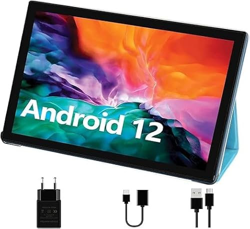 SUAAT 2025 Tablet 10 Pulgadas Android 12 Procesador Octa-Core 4 GB RAM 64 GB ROM, Smart IPS, Batería 8000 mAh, Cámara 5 MP + 8 MP, WiFi | Bluetooth | OTG | Type C, Funda, Azul