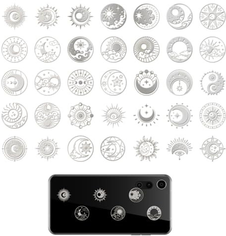 OLYCRAFT 35 Stück 2x2cm Silberne Metallaufkleber Mondstern Metallaufkleber Selbstklebende Sonnenaufkleber Kosmos Thema Epoxid Aufkleber Pyramiden Aufkleber Für DIY Scrapbooks Epoxidharz Dekoration