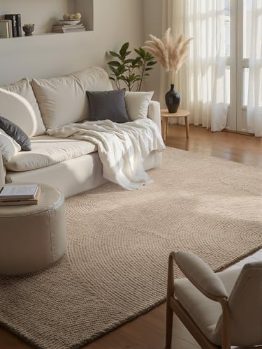 Hanse Home Wollteppich Calmio - Natur Wohnzimmerteppich - Handgetuftet - Hygge Skandi, Boho Teppich Wolle für Wohnzimmer, Schlafzimmer, Esszimmer, Flur - Hellbeige, 120x180cm