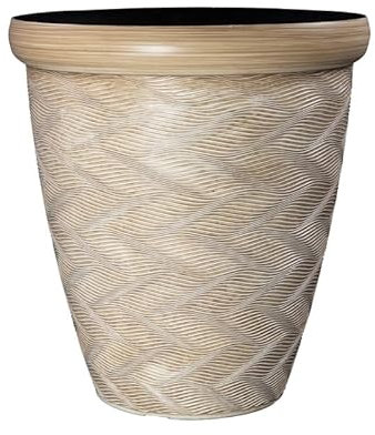 Muddy Hands Decorative Tall Round Plastic Planter Outdoor Garden Flower Herb Tree Ornamental Plant Pot (Beige, 34.5 Litre)