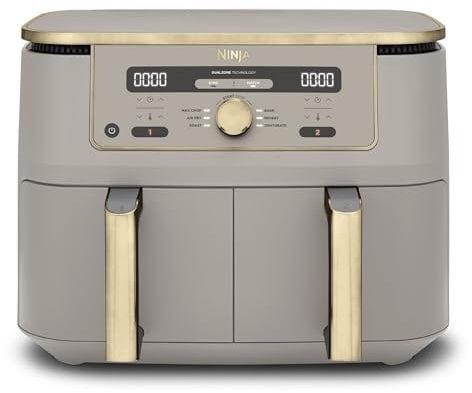 Ninja MAX Dual Zone Digital Air Fryer, 2 Drawers, 9.5L, 6-in-1, Uses No Oil, Air Fry, Max Crisp, Roast, Bake, Reheat, Dehydrate, Non-Stick, Dishwasher Safe Baskets, Stone Gold DZ400UKSTGD