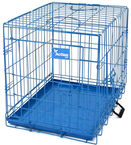 Actiaspet Foldable Metal Dog Cage Crate with Removable Tray Blue (Blue, Small)