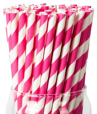 Rosa Papierstrohhalme, 197 x 6mm, Trinkhalme papier | 100 Stück, Einweg Strohhalme, Für Kinder Geburtstagsfeier, Dekorationen Partybedarf