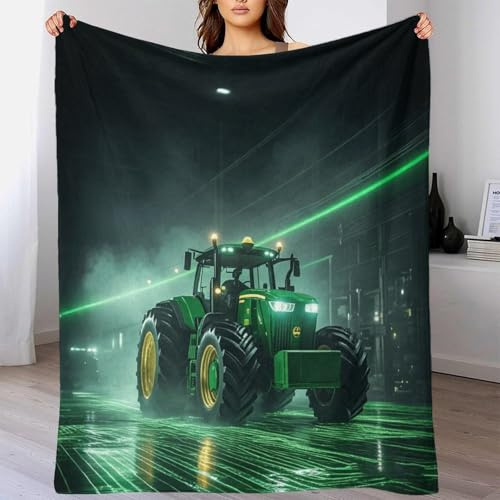 FT Traktor Kuscheldecke Superweiche Und Warme Fleecedecke 60x80inch(150x200cm) Für Sofa, Couch Und Bett Mit Johndeer Muster, Kuschelige Angenehme Decke Wohndecke Sofadecke