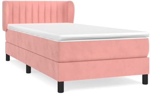 HETFTJN Boxspringbett 90x190 cm, Einzelbett in Rosa aus Samt mit Taschenfederkernmatratze und Topper, höhenverstellbares Kopfteil, Polsterbett für Schlafzimmer und Gästezimmer
