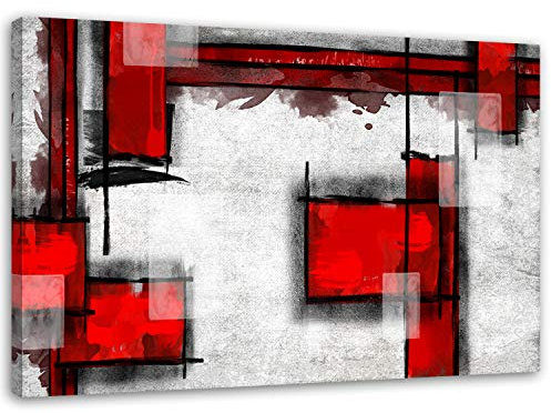 Feeby, Leinwandbild, Bilder, Wand Bild, Wandbilder, Kunstdruck 60x80cm, ABSTRAKTION, Geometrie, SCHWARZ, ROT, WEIß