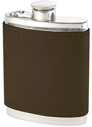 Wentworth Pewter- Leather Pewter Kidney Flask,Hip Flask, Spirit Flask, 6oz Capacity, with Captive top (Bournville Brown)