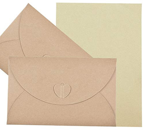 25 PCS Vintage Umschläge mit Blanko Kraftpapier, Hotipine Schöne Verschluss im Herz-Design Briefumschläge für Einladungskarten, Gruß karten, Weihnachtsgrüße an Familie, Freunde (174Mm X 109Mm)