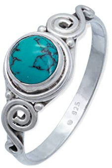 mantraroma Damen Ring 925 Silber Türkis Edelstein türkis ausgefallen verspielt