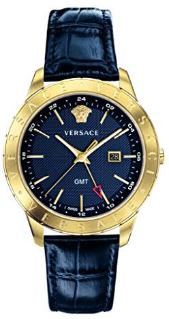 Versace Herren Armbanduhr Univers GMT blau, Gold 43 mm VEBK00318