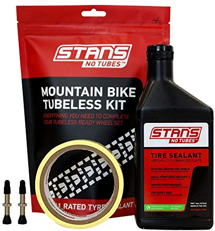 Stan's NoTubes - Mountain Bike Tubeless Set Up Kit Includes 10yd x 27mm Rim Tape, 44mm Brass Valves with Removable Valve Core & Pint (473ml) of Sealant