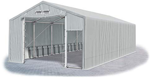 Das Company Tenda di Stoccaggio Grigio 5x10x2,5m Impermeabile 600 g/m2 PVC Telone Costruzione Winter Plus sul Fondo e Rinforzi Tetto e Dell'Ingresso Tutto L'anno con Cavi D'acciaio - Tendone