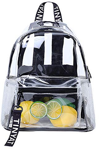 TINYAT Holographic Transparenter Durchsichtig Rucksack superweiche PVC Klarer Rucksack Stadiongenehmigung Wasserdichte Schultasche T9051