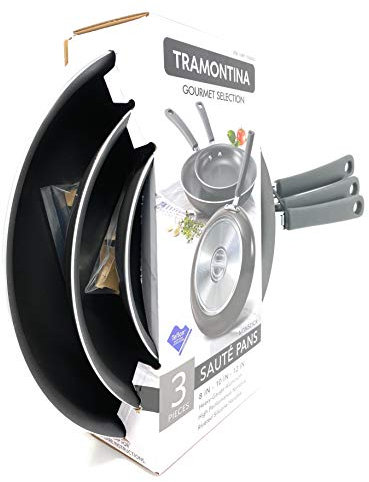 Tramontina Gourmet Selection - Juego de 3 sartenes antiadherentes (8, 10 y 12) de aluminio de alto rendimiento, mango de silicona remachado antiadherente