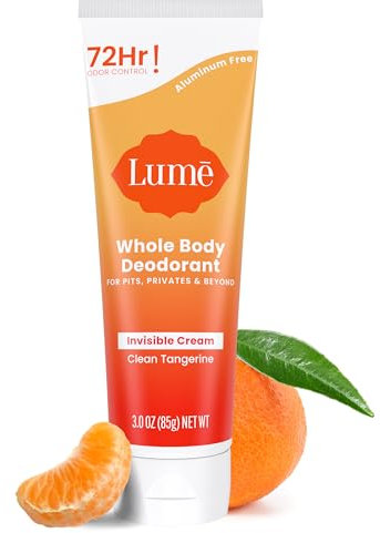 Lume Ganzkörper-Deodorant – unsichtbare Creme-Tube – 72 Stunden Geruchskontrolle – Aluminiumfrei, Backpulver frei, hautfreundlich – 85 g (saubere Mandarine)