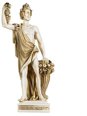 Dionysus Statue Bacchus Griechischer Gott des Weins Traubenernte Alabaster Skulptur Gold 9,5 Zoll