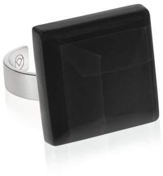 Statement Ring mit schwarzem Stein (20mm) • Geburtsstein Schmuck Geometrisch • Edelstahlring größenverstellbar (min. Ø 19mm) • handgemacht & nachhaltig