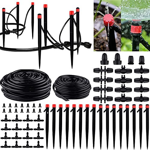 Kalolary Kit de riego de jardín, Kit Riego Sistema de Riego Accesorios, Ajustable Kit de Sistema de riego Automático de Jardín para Jardín de Césped