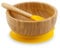 BIOZOYG Juego de bols de bambú redondo I Bol con ventosa y cuchara - Certificado FSC I bol madera de bambú para niños - Tazón de papilla y de cereales para bebés I Vajilla de bambú redonda amarillo