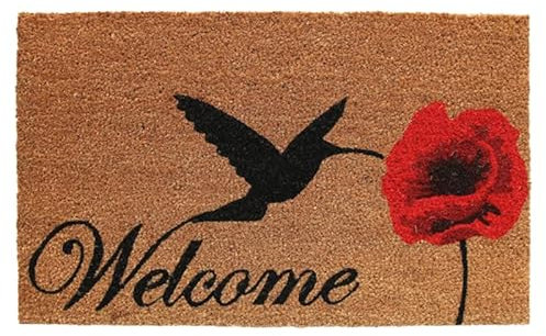 Coco & Coir Door Mats Indoor/Outdoor | Non Slip Bold Poppy Design Welcome Entrance Mat (Poppy Nectar 40cm x 60cm)