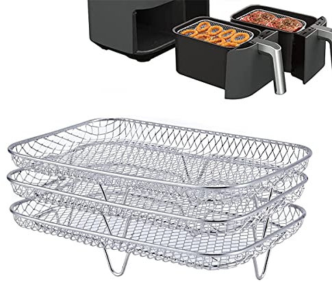 Jetcloud Air Fryer Rack 3 Pcs for Ninja, Stackable Air Fryer Accessories 304 Stainless Steel Air Fryer Basket Tray Multi-Layer Dehydrator Rack for Baking Roasting(rectangle)