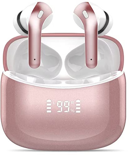 Ajblg Wireless Headphones,X15 Wireless Earbuds Bluetooth Headphones With Mic,35H Play Time Usb C Earphones Ipx7 Waterproof Earbuds Wireless Deep Bass Digital Display(Pink)