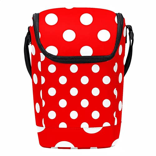 Leichte, große Lunch-Tasche, gepunktet, rot-weiß, wiederverwendbare Lunchbox für Damen und Herren