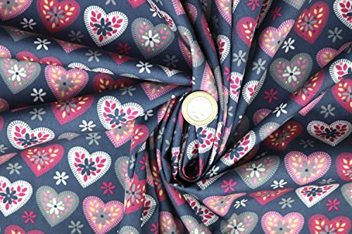 Pyrhan 100% Cotton Fabric by Rose & Hubble | Candy Hearts Printed by The Metre UK | 45 Inches (114 cm) | for Crafting & Dressmaking (Grey)
