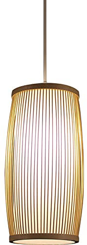 SEALFO H 12,6 Lampada A Sospensione per Camera da Letto Plafoniera da Incasso in bambù Intrecciato Lampadario retrò Beige con Baldacchino in Legno Lampada A Sospensione A Testa A 1 Luce per Tavolo