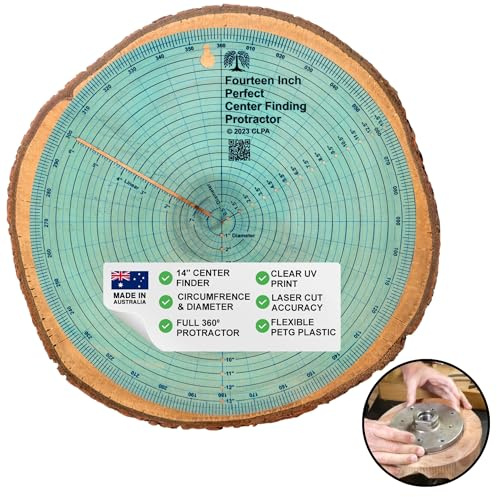 14 Round Center Finder and Circle Maker | Australian Designed and Made; Protractor; PETG; clearly printed flexible circle centering tool