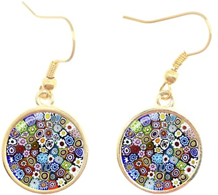 Murano Millefiori Ohrhänger, mehrfarbige Blume, 16 mm, Glas-Cabochon-Ohrringe, Schmuck für Damen und Mädchen, Geschenk, Großhandel