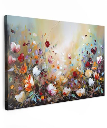 MuchoWow© Wandbilder 90x60 cm Wohnzimmer Wanddeko Schlafzimmer Zimmerdeko Fotowand Zimmer Deko Wand Dekoration Wall Art Kunstdruck - Öl - Blumen - Bunt - Natur