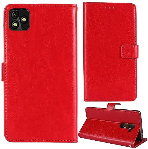Tnviud Flip Premium Retro Business Cuir Housse Coque Étui pour Logicom Le Link 5 Cas Magnétique Téléphone Couverture Protecteur Portefeuille Cover Case Support Book Stand (Rouge)