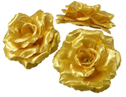 Wambere 10 Stück Künstliche Blumen Rosen,Kunstblumen Rose Blumenköpfe Fake für Hochzeit Party Valentine's Day Nach Hause Halloween Vase Tischdeko Thanksgiving Zuhause Dekoration,Gold