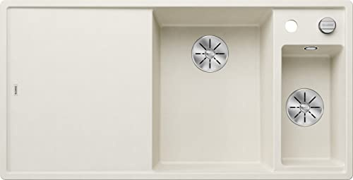 BLANCO AXIA III 6 S | Granitspüle aus SILGRANIT softweiß | Einbauart: Einbau von Oben | Hauptbecken rechts | mit Holzschneidbrett | für 60 cm breite Unterschränke | Verschiebbares Schneidbrett