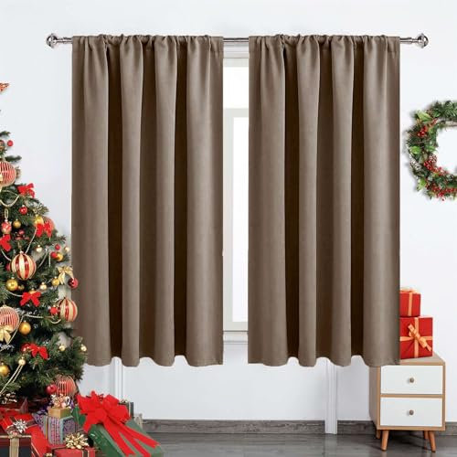 SK Studio Vorhänge Blickdicht Kälteschutz Thermovorhang Verdunklungsvorhänge, 2 Stück Gardinen für Wohnzimmer und Schlafzimmer Trennwand Raumteiler Braun, 107x92cm