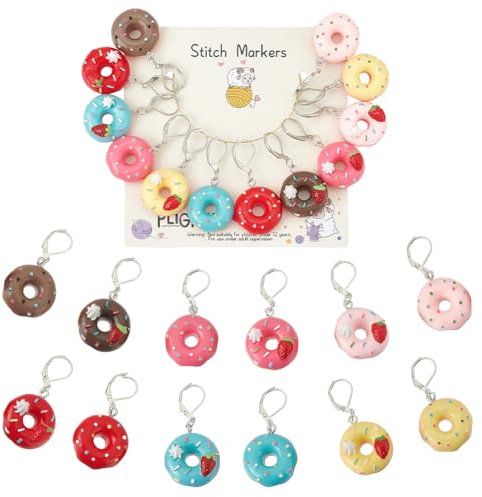 PLIGREAT 12 Stück Niedliche Mini Donuts Maschenmarkierer Stricken Verriegeln Häkeln Marker für Oma Mama DIY Geschenke Weben Quilten Nähen Werkzeug DIY Ohrringe Schmuck Herstellung Zubehör