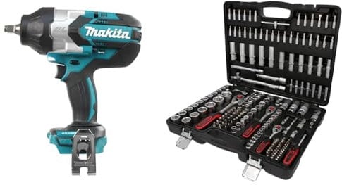 Makita DTW1002Z Akku-Schlagschrauber 18,0 V (ohne Akku, ohne Ladegerät), Blau & KS Tools 917.0779 1/4+3/8+1/2 Steckschlüssel-Satz, 179-tlg