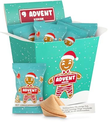 Glückskekse Weihnachten Adventskalender Füllung 9 Glückskekse Glückskekse für Adventskalender zum Befüllen, mit Lebkuchengeschmack, im Display, Nikolaus Geschenk, Wichteln Geschenk, Geschenkverpackung