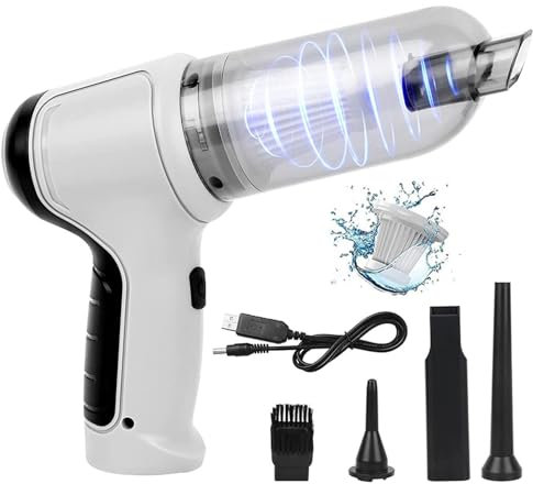 HAZARA Mini Aspiradora para Auto, Soplar, Aspirar Y Bombear Tres En Uno Aspiradora Manual BateríA De Larga DuracióN Aspiradora De Mano, Limpieza De AutomóViles Y Hogares,White