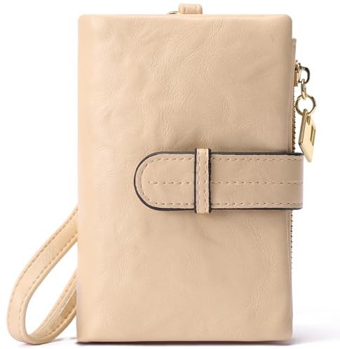 SOEROOY Portefeuille Femme Petit Cuir Porte Monnaie Court RFID Blocage Femmes Porte-chéquiers avec 15 Emplacements pour Cartes, 1 Fenêtre d'Identification et Zippé Pochette à Monnaie
