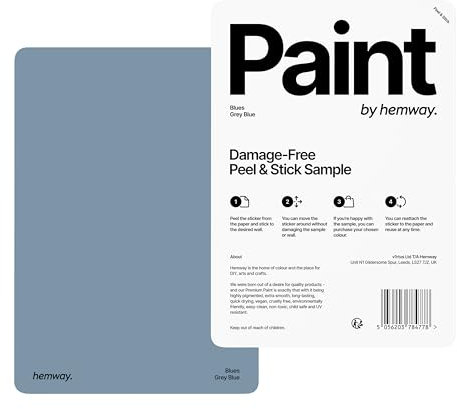 Hemway - Peel & Stick Sample for Our Interior Paint - Grey Blue | A5 Damage-Free, Accurate Colour Swatch | Test Our Matt Finishes for Interior Decor | Easy to use and eco-friendly
