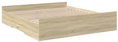 vidaXL Bettgestell, Bett mit Schubladen, Bettrahmen mit Sperrholzlatten, Doppelbett für Schlafzimmer, Schubladenbett, Sonoma-Eiche 200x200cm Holzwerkstoff