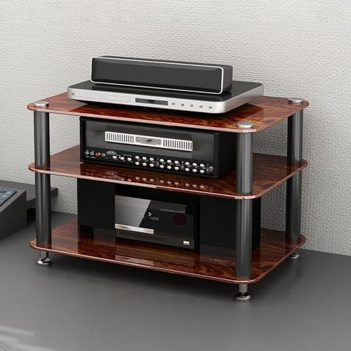 CHZDPP Stereokabinett Eck-TV-Ständer/Audio-Rack-Schrank mit gehärtetem Glas, Plattenspieler-Verstärker-Medienregal, Regal für elektronische Geräte/Bücherregal für Arbeitszimmer(Brown,3 Layers)